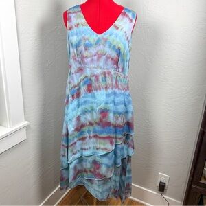 CLICK by Color Me Cotton 100%Rayon Tie Dye Tiered Midi Dress M USA